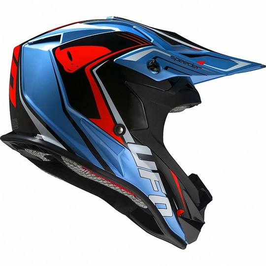 Casco Moto Cross Enduro UFO Onyx Speender Schwarz, Blau, Rot
