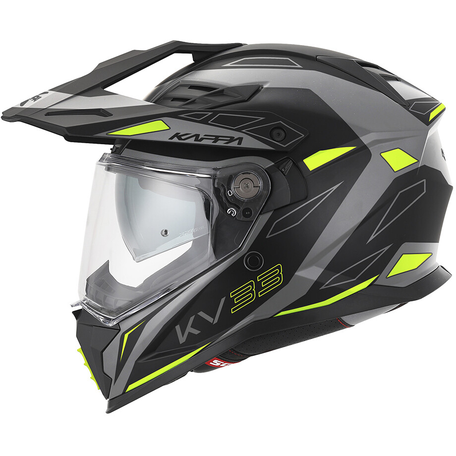 Casco Moto Cross KV33 WIZARD Grigio Nero Giallo Fluo taglia S