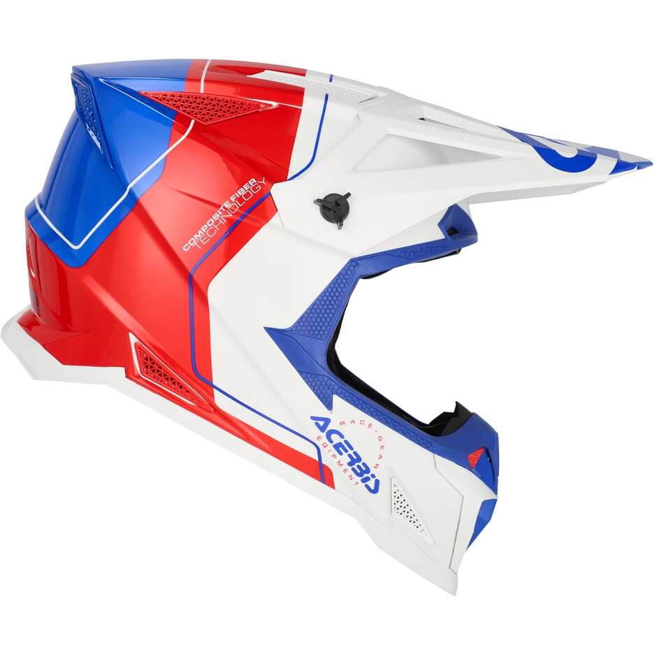 Casco Moto Cross OFFROAD T711 Bianco Rosso Blu