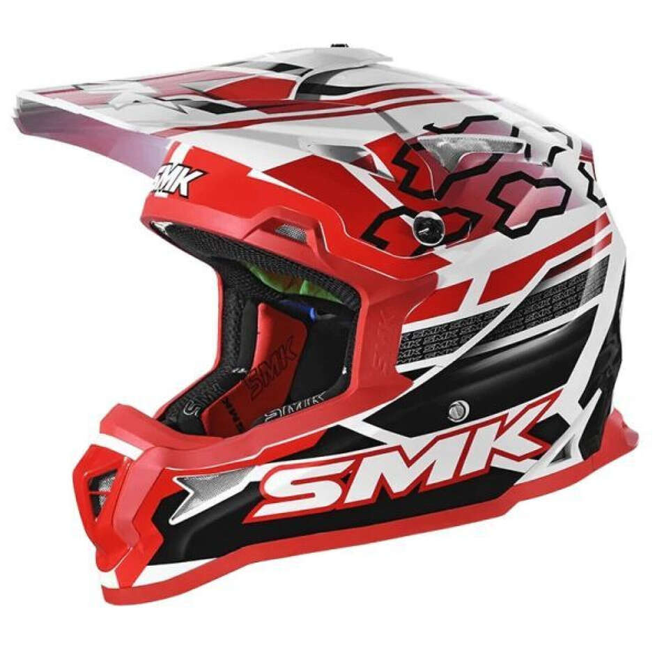 Casco Moto Cross SMK Allterra Tribou MX GL123 Rosso Bianco