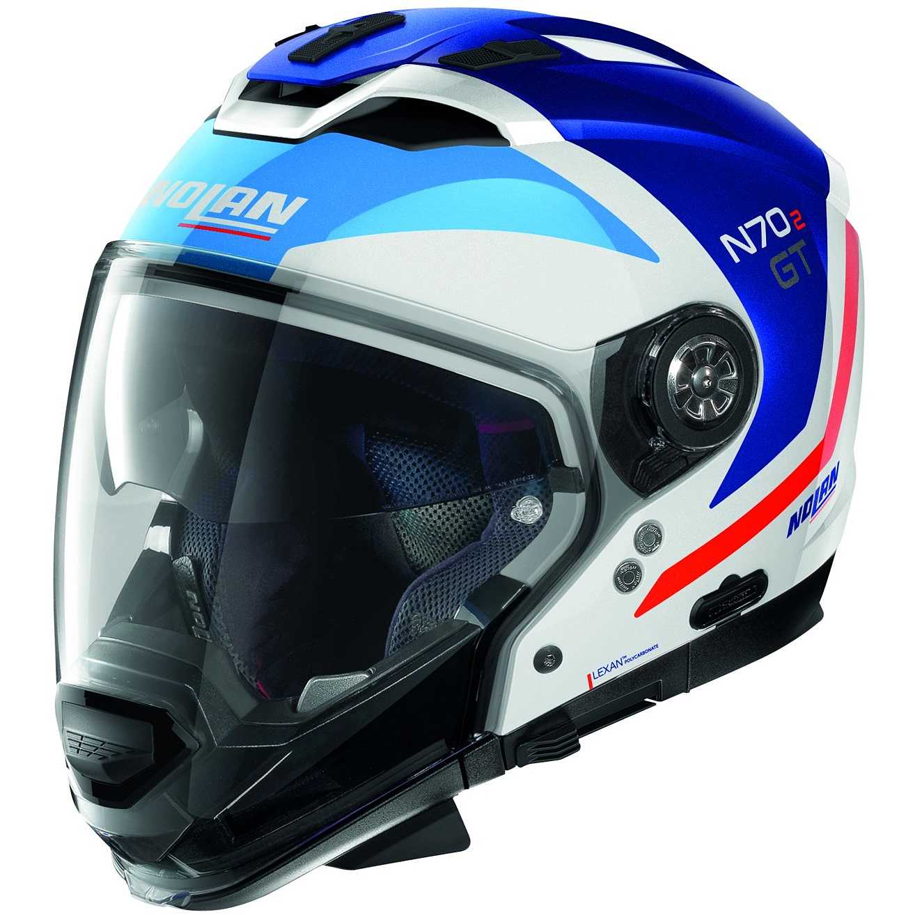 Casco Moto Crossover Nolan N70.2 GT GLARING N-Com 050 Bianco Blu Rosso  Lucido Vendita Online 