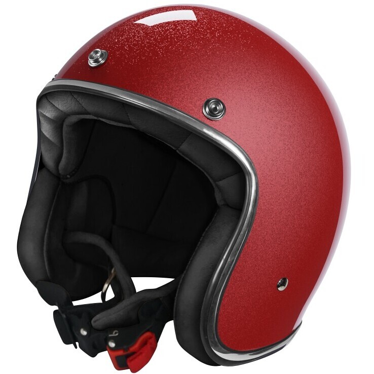 Casco Moto Custom Jet QUARTZ GLITTER Rosso Lucido taglia L