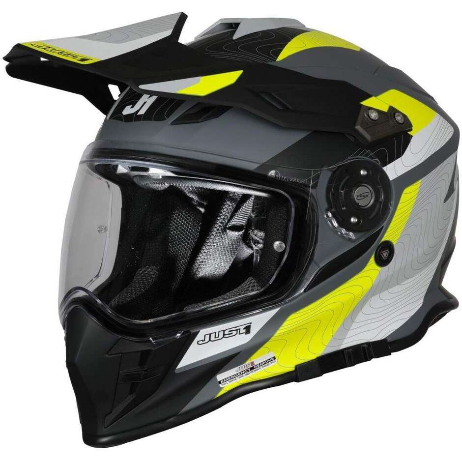 Casco Moto Integrale Adventure Just1 J34 Pro Globe Nero Giallo Fluo 