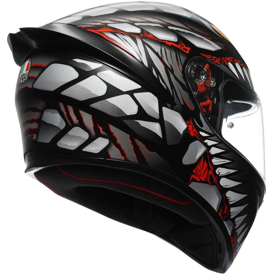 Casco Moto Integrale Agv  K1 S  LYZARD Opaco Nero Grigio Rosso