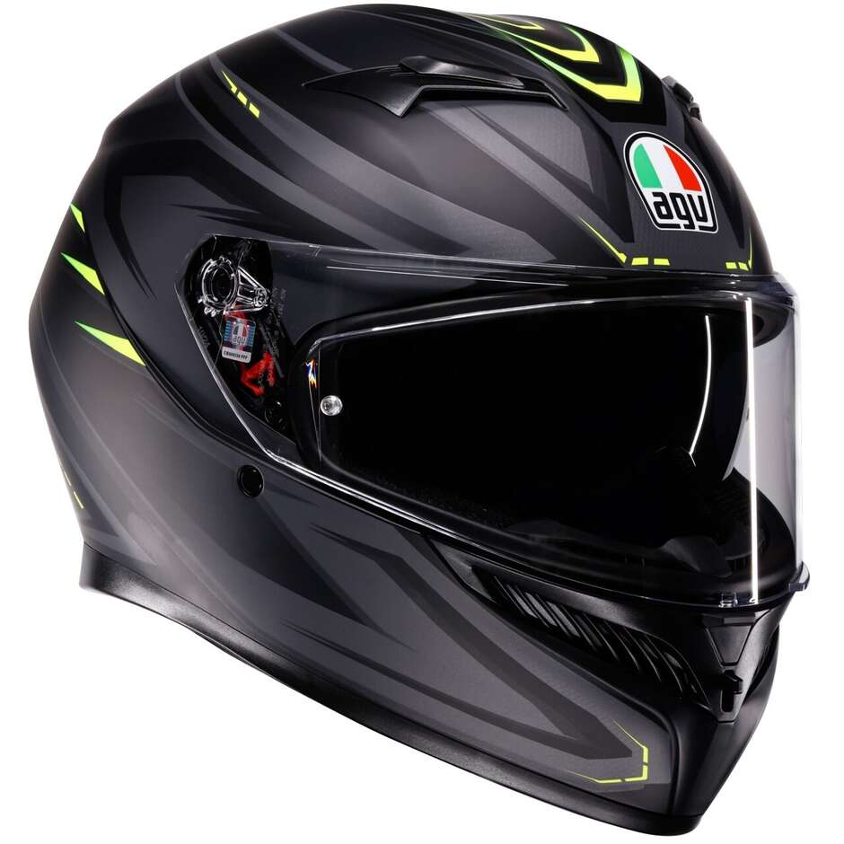 Casco Moto Integrale Agv K3 SYTH Opaco Nero Giallo Fluo