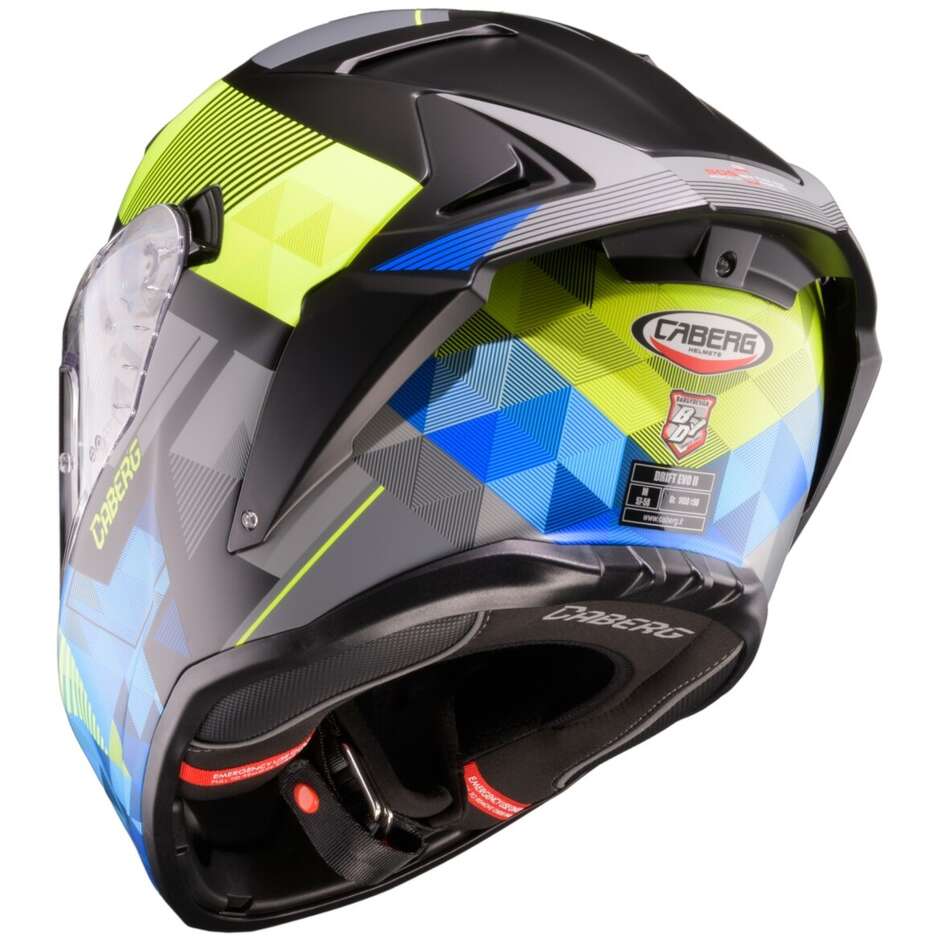 Casco Moto Integrale Caberg DRIFT EVO 2 PRISM Nero Opaco Giallo Fluo Blu