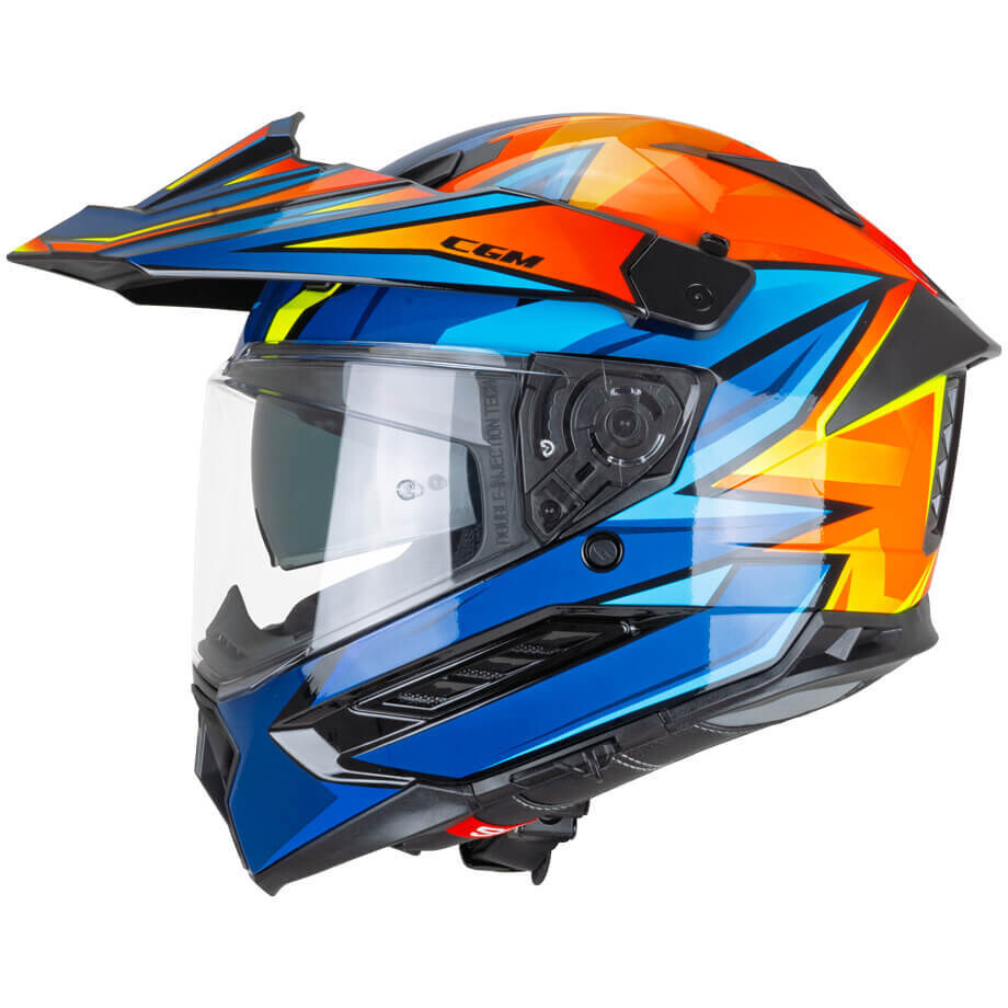 Casco Moto Integrale CGM 366X DUAL BEAT Blu Arancione Giallo fluo