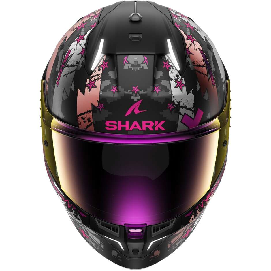 Casco Moto Integrale Con Led Shark SKWAL i3 HELLCAT Mat Nero Cromo Purple