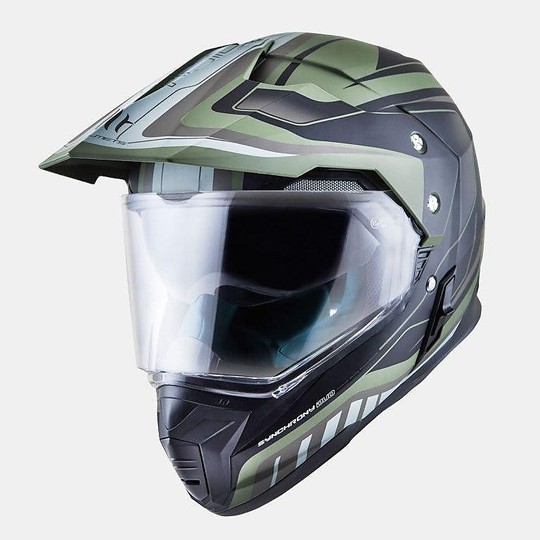 Casco Moto Integrale Cross Enduro MT Helmets Synchrony DuoSport Tourer Verde Nero Opaco