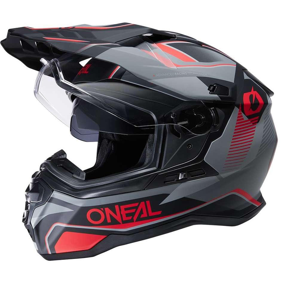 Casco Moto Integrale Enduro Con Visiera Oneal D-SRS V.22 Nero Opaco Square Nero Rosso