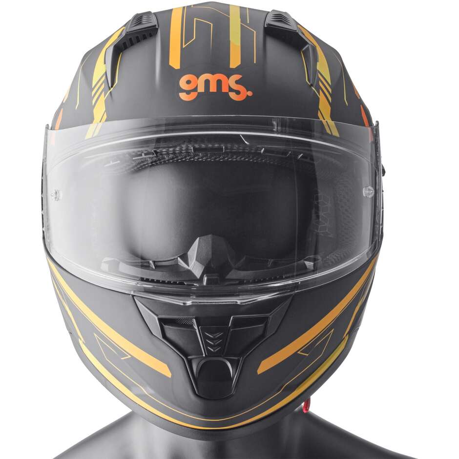 Casco Moto Integrale Gms Hexago Graphic Giallo Arancio 