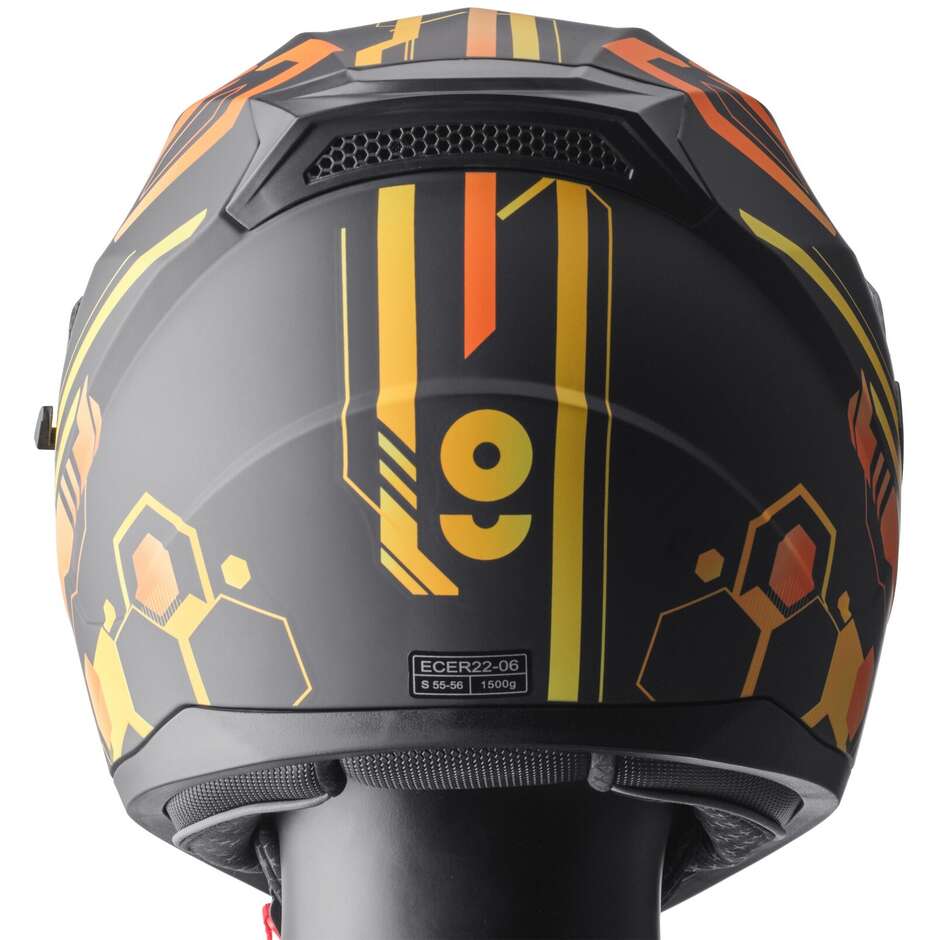 Casco Moto Integrale Gms Hexago Graphic Giallo Arancio 