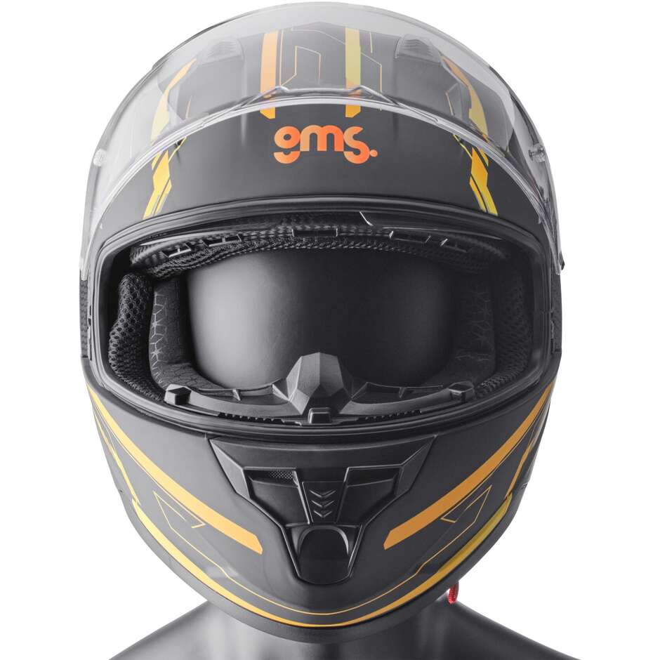 Casco Moto Integrale Gms Hexago Graphic Giallo Arancio 