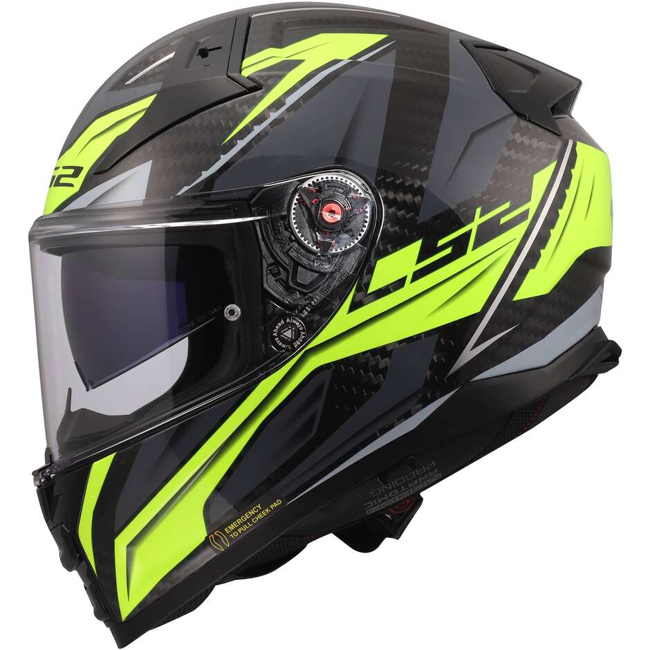 Casco Moto Integrale In Carbonio LS2 FF811 VECTOR II C SAVAGE Giallo Fluo