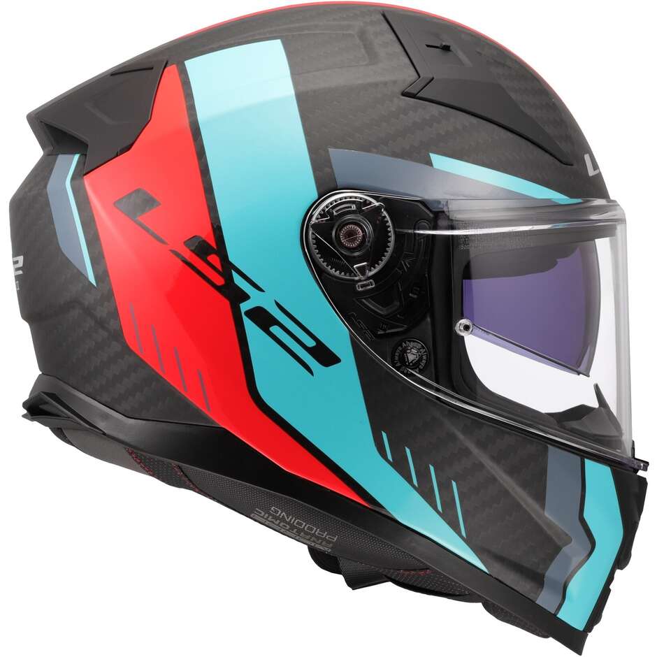 Casco Moto Integrale In Carbonio LS2 FF811 VECTOR II CARBON GRID Rosso Cyan