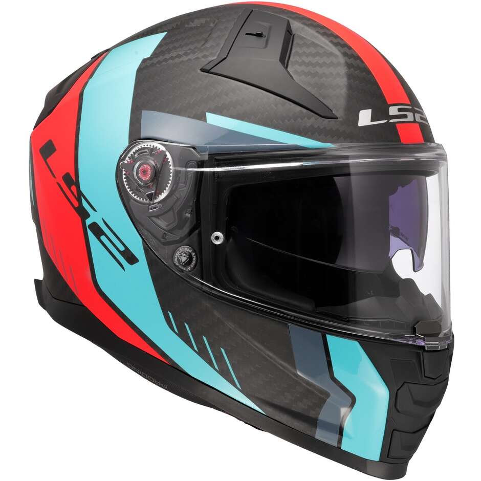 Casco Moto Integrale In Carbonio LS2 FF811 VECTOR II CARBON GRID Rosso Cyan