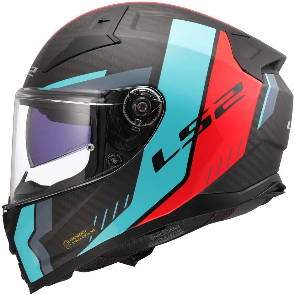 Casco Moto Integrale In Carbonio LS2 FF811 VECTOR II CARBON GRID Rosso Cyan