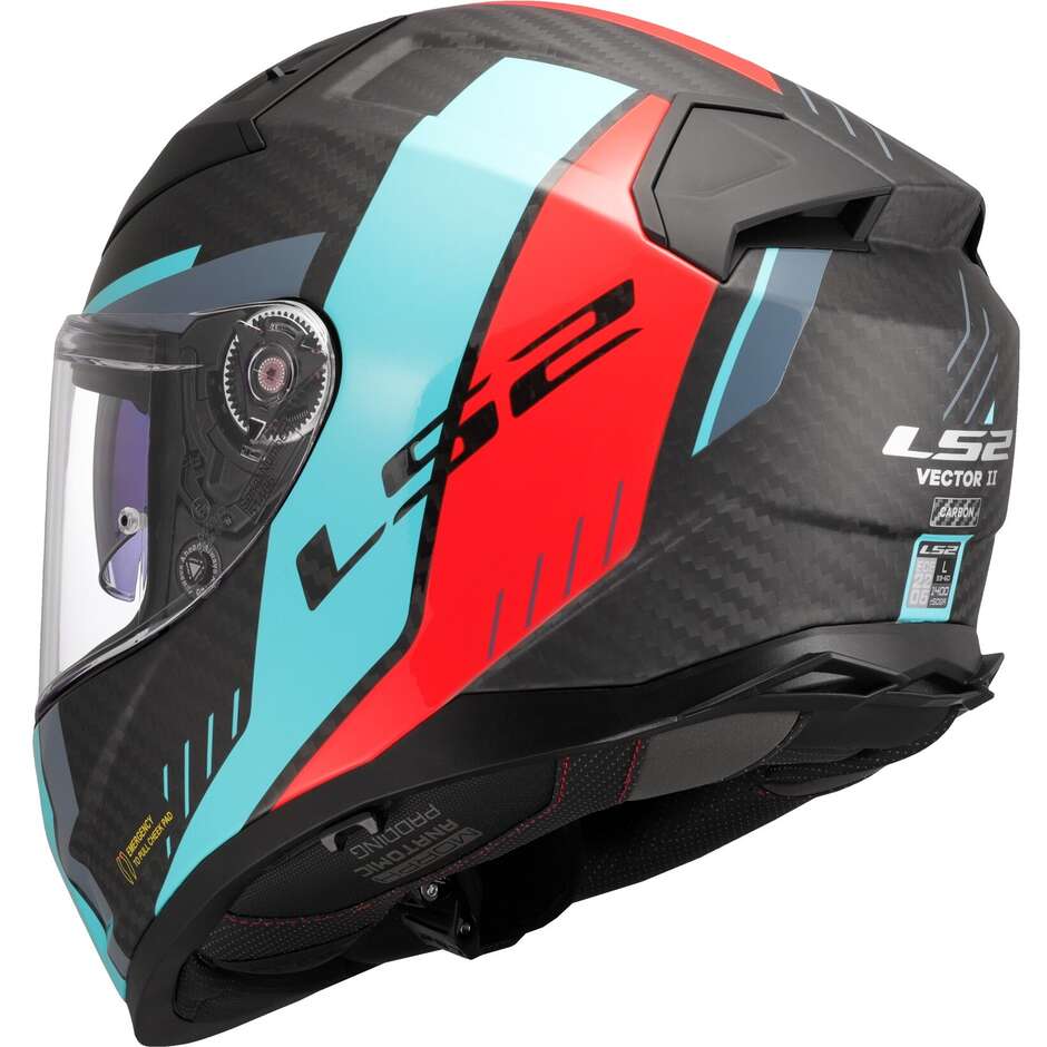 Casco Moto Integrale In Carbonio LS2 FF811 VECTOR II CARBON GRID Rosso Cyan