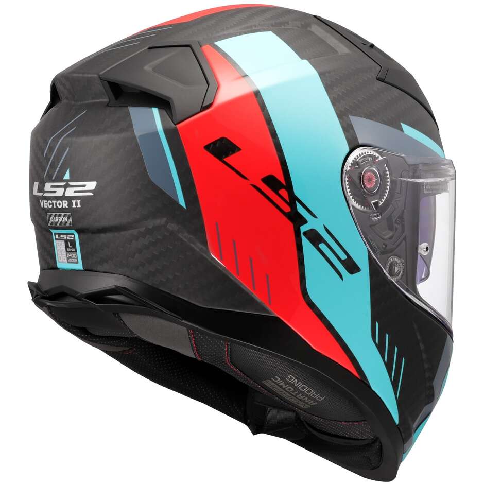 Casco Moto Integrale In Carbonio LS2 FF811 VECTOR II CARBON GRID Rosso Cyan