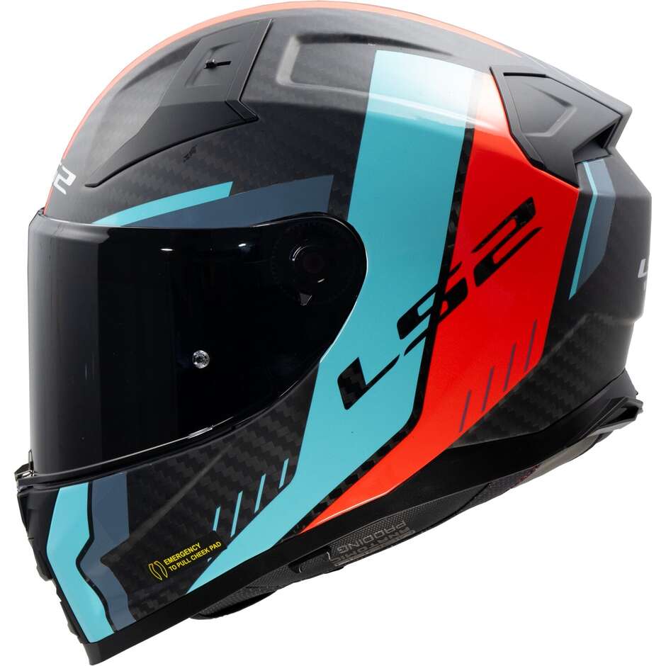 Casco Moto Integrale In Carbonio LS2 FF811 VECTOR II CARBON GRID Rosso Cyan