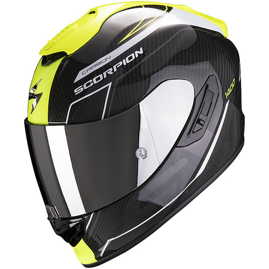 Casco Moto Integrale In Carbonio Scorpion EXO 1400 Carbon Air BEAUX Nero Giallo Fluo