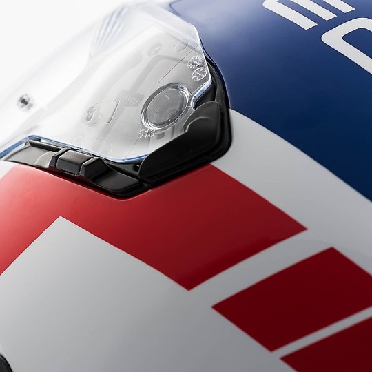 Casco Moto Integrale in Fibra Doppia Visiera Blauer FORCE ONE 800 Bianco Blu Rosso