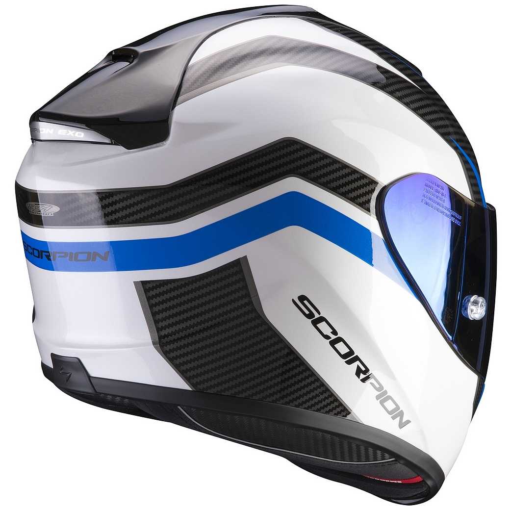 Casco Moto Integrale In Fibra Scorpion EXO-1400 AIR FORTUNA Bianco Blu  Vendita Online - Outletmoto.eu