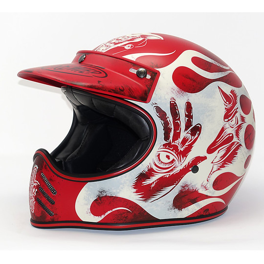 Casco Moto Integrale in Fibra Vintage Cross Premier MX BD 88 Rosso bianco