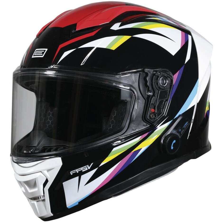 Casco Moto Integrale Interfono Integrato ORIGINE PISTA + BT MESH Rosso Nero Lucido 22.06