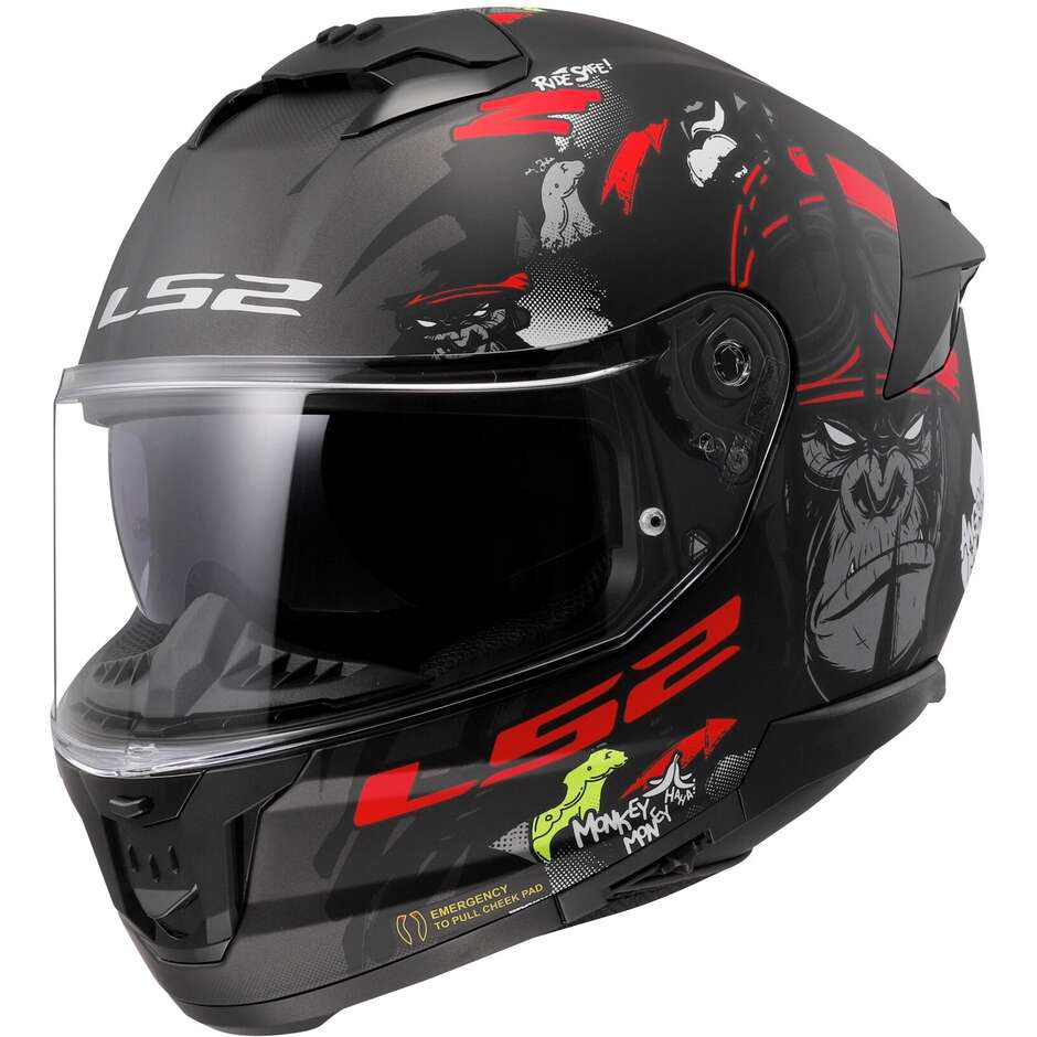Casco Moto Integrale Ls2 FF808 STREAM II Angry Monkey Nero Opaco Rosso