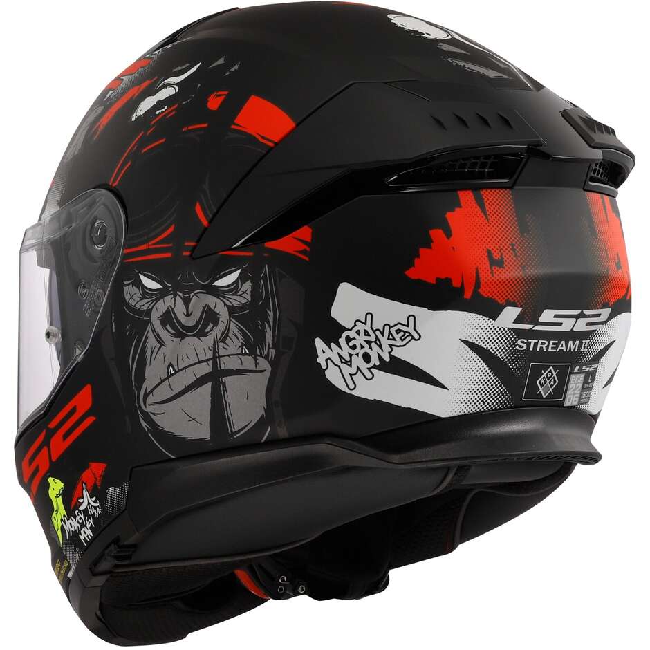 Casco Moto Integrale Ls2 FF808 STREAM II Angry Monkey Nero Opaco Rosso