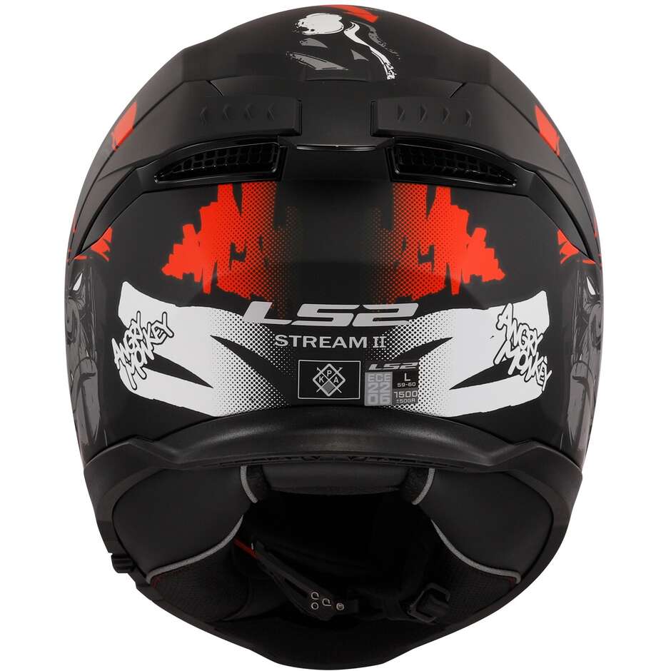 Casco Moto Integrale Ls2 FF808 STREAM II Angry Monkey Nero Opaco Rosso