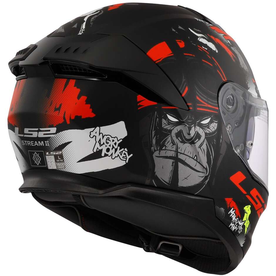 Casco Moto Integrale Ls2 FF808 STREAM II Angry Monkey Nero Opaco Rosso