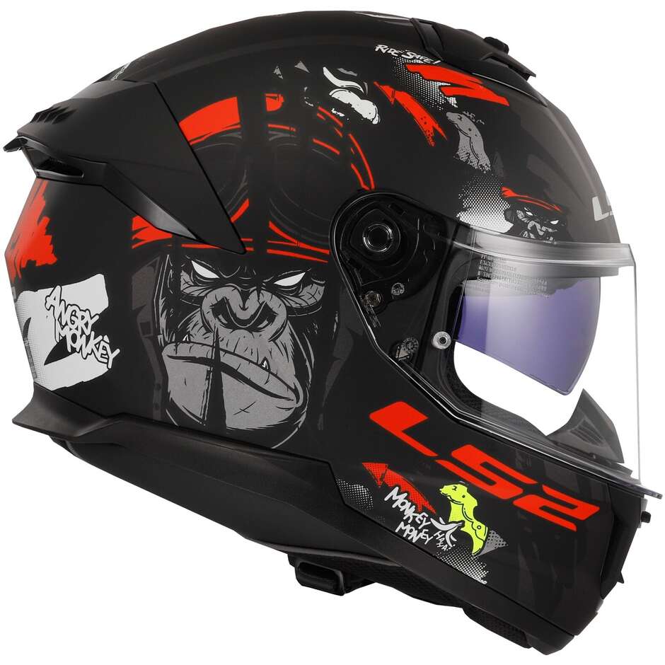 Casco Moto Integrale Ls2 FF808 STREAM II Angry Monkey Nero Opaco Rosso
