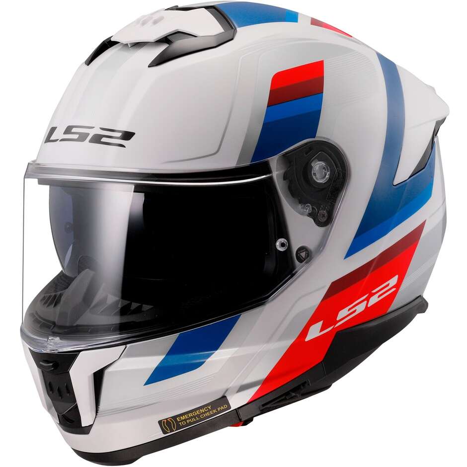 Casco Moto Integrale Ls2 FF808 STREAM II Vintage Bianco Blu Rosso