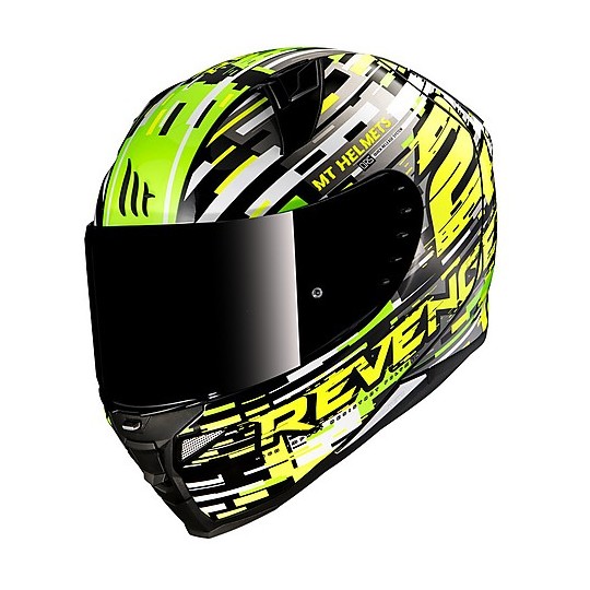 Casco Moto Integrale Mt Helmet REVENGE 2 BAYE A6 Verde Fluo Perla Lucido