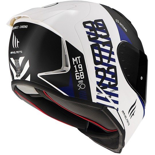 Casco Moto Integrale Mt Helmet REVENGE 2 CHRONO A7 Bianco Blu Opaco
