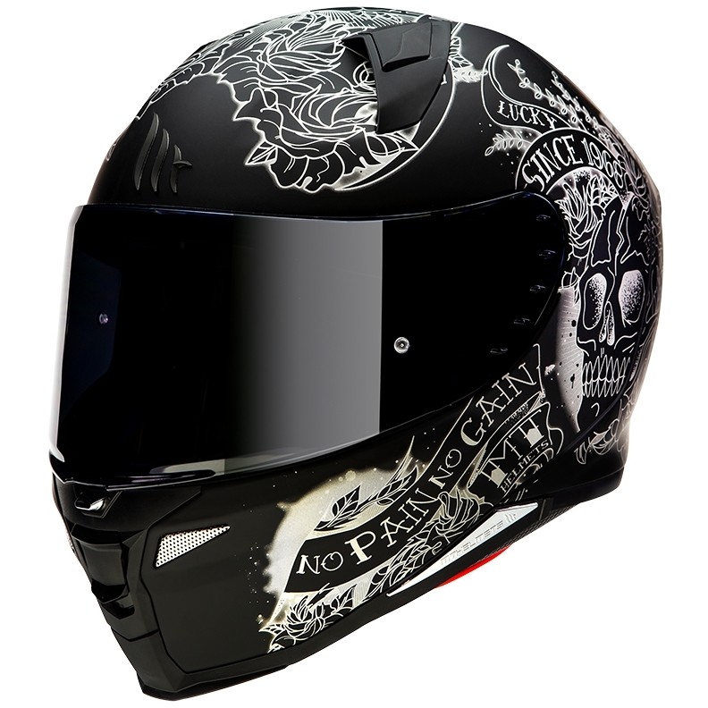 Casco Moto Integrale Mt Helmet REVENGE 2 Skull & Roses A1 Nero Opaco