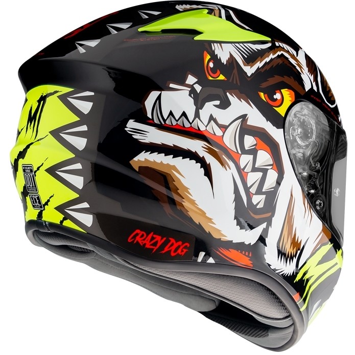 Casco Moto Integrale Mt Helmet TARGO Crazy Dog  G3 Giallo Fluo Lucido