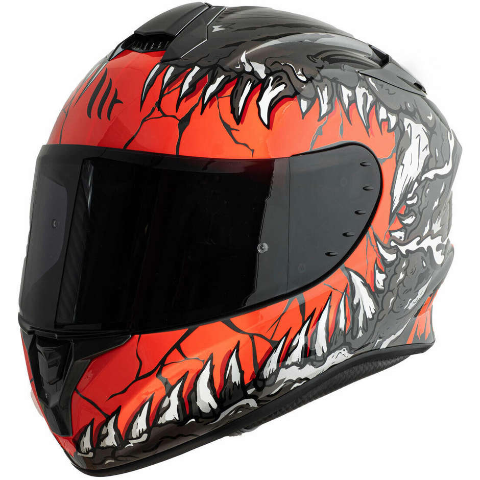 Casco Moto Integrale Mt Helmet TARGO Kraken A1 Grigio Rosso Lucido