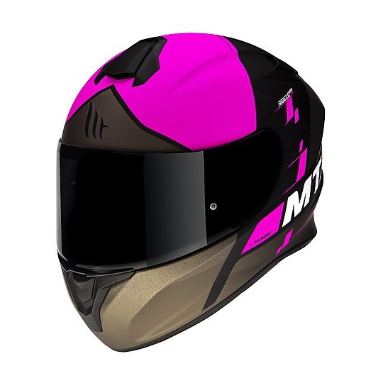Casco Moto Integrale Mt Helmet TARGO Rigel A8 Nero Rosa Fluo Opaco