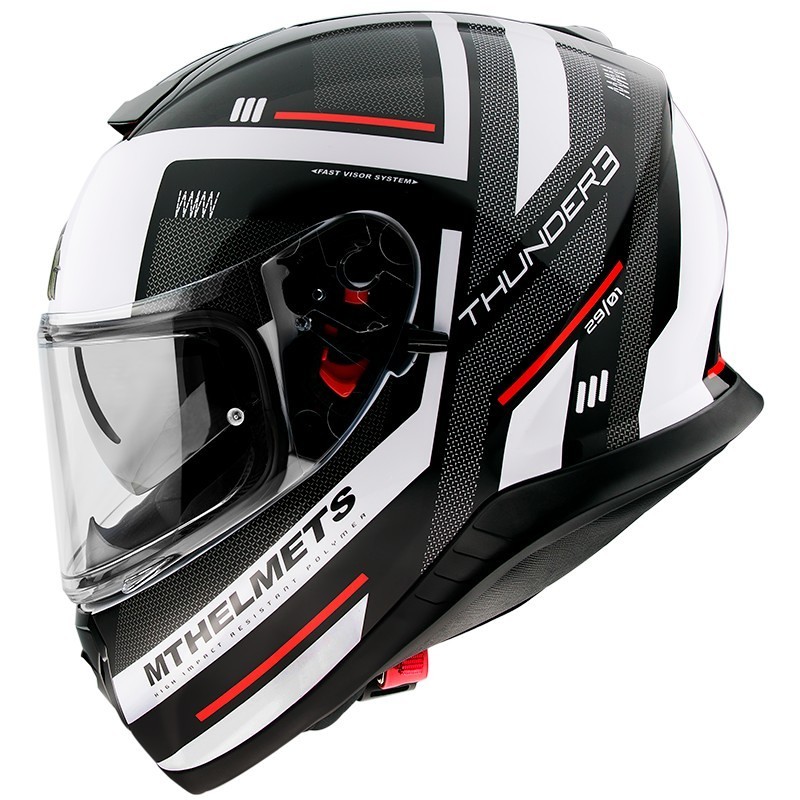 Casco Moto Integrale Mt Helmet THUNDER 3 Sv CARRY E0 Bianco Lucido