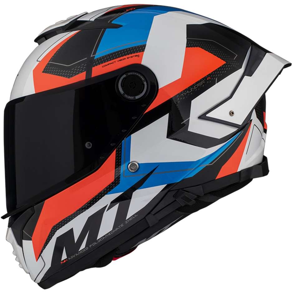 Casco Moto Integrale Mt Helmet THUNDER 4 Sv VALIANT A0 Bianco Perla Lucido