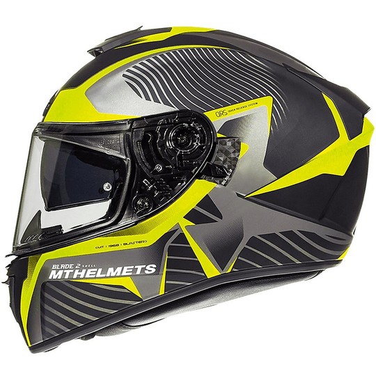 Casco moto Integrale MT Helmets Blade 2 Evo Doppia Visiera B4 Blaster giallo Fluo