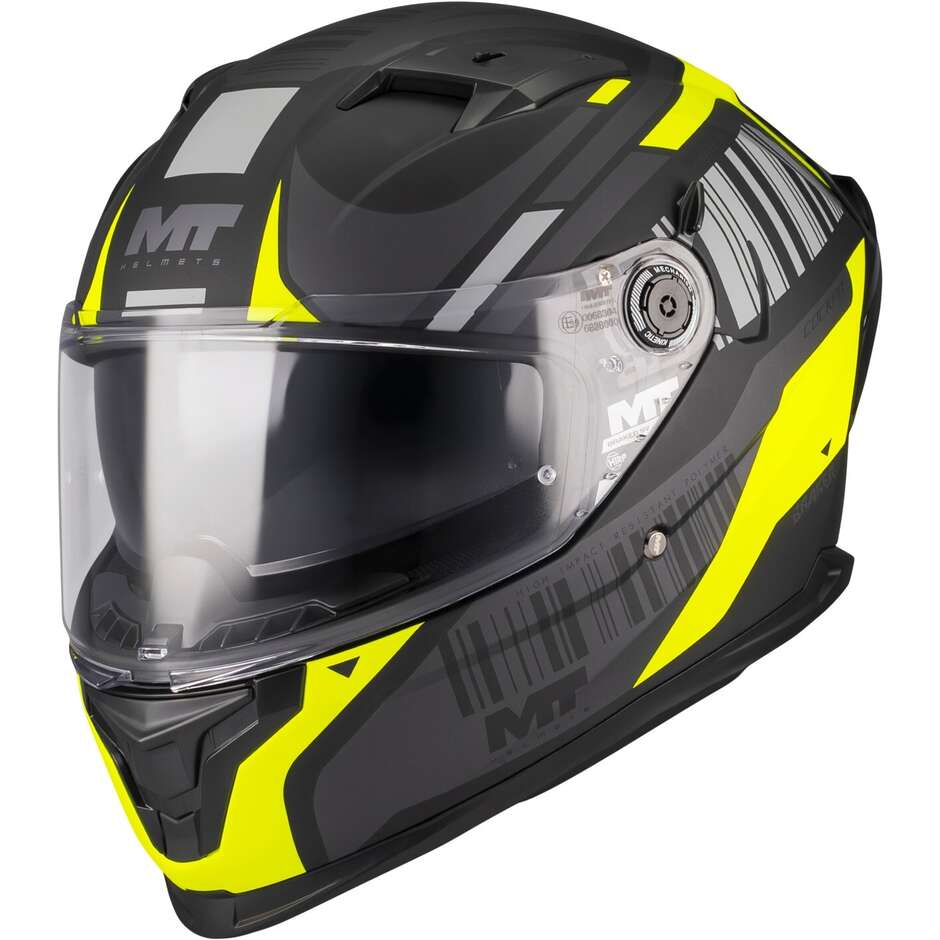 Casco Moto Integrale Mt Helmets BRAKER SV COCKPIT B13 Giallo Fluo Grigio Nero Opaco