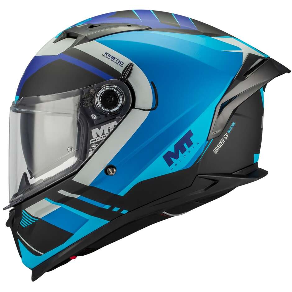 Casco Moto Integrale Mt Helmets BRAKER SV INCEPTION B7 Blu Nero Opaco