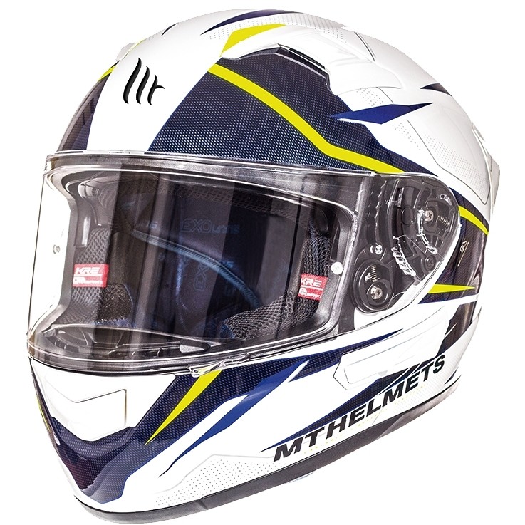 Casco moto Integrale MT Helmets KRE SV In Fibra Doppia Visiera Intrepid B3 Bianco Giallo Fluo