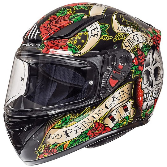 Casco Moto Integrale MT Helmets Revenge Skull & Roses Nero Rosso
