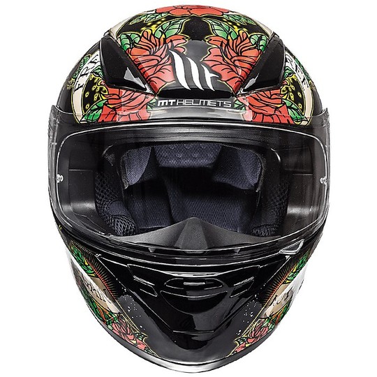 Casco Moto Integrale MT Helmets Revenge Skull & Roses Nero Rosso