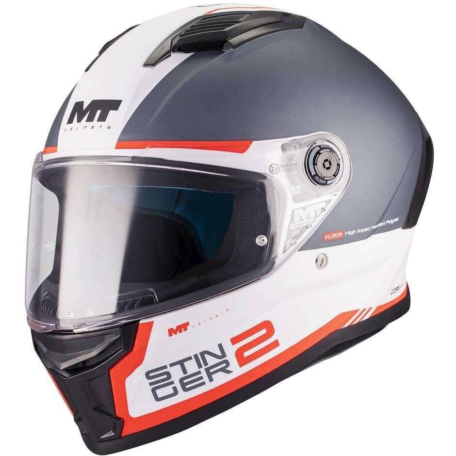 Casco Moto Integrale Mt Helmets STINGER 2 CORE A5 Bianco Grigio Rosso Opaco